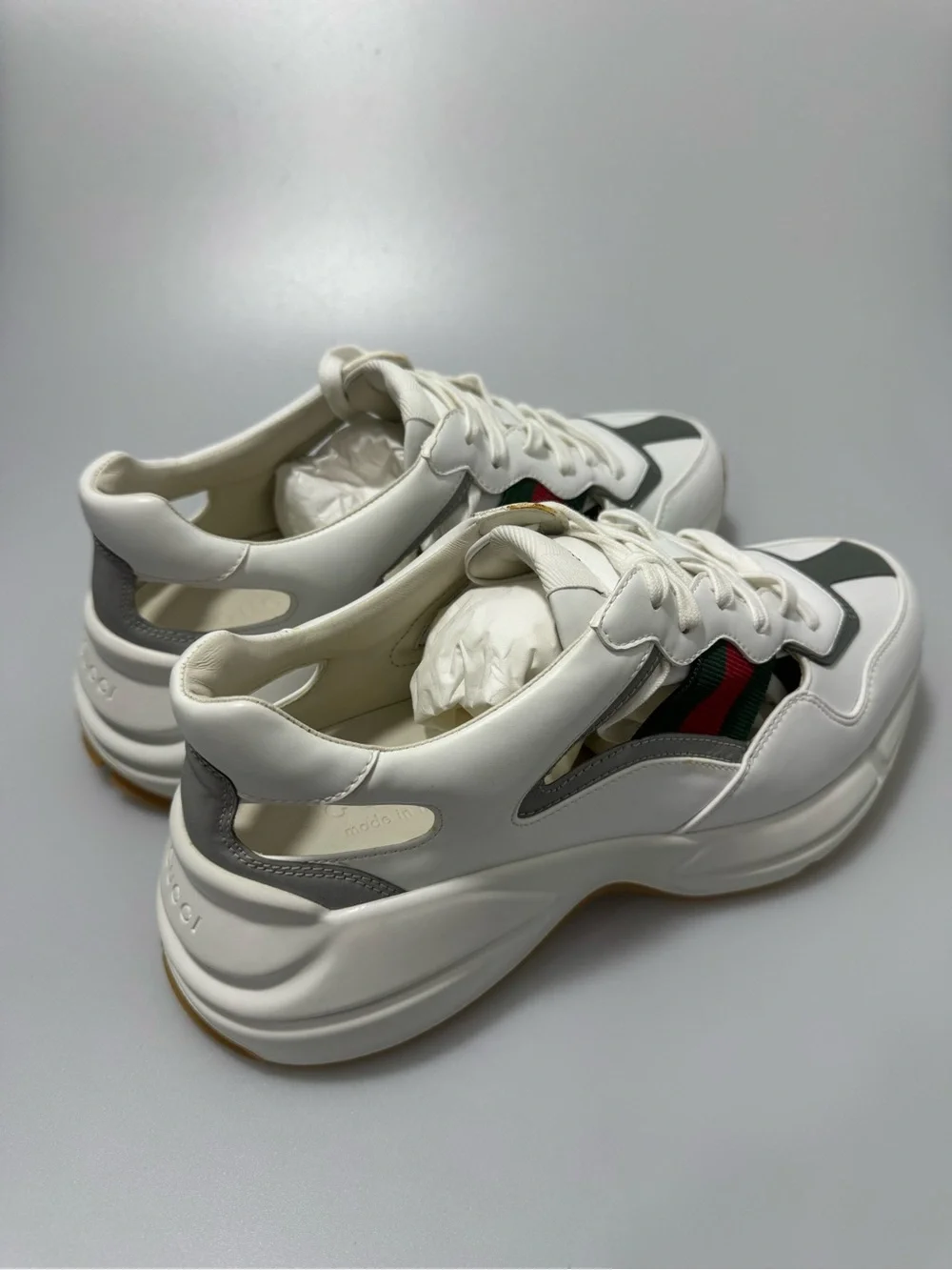 Gucci Rhython Cut Out White Sneakers Men’s GG Size 8